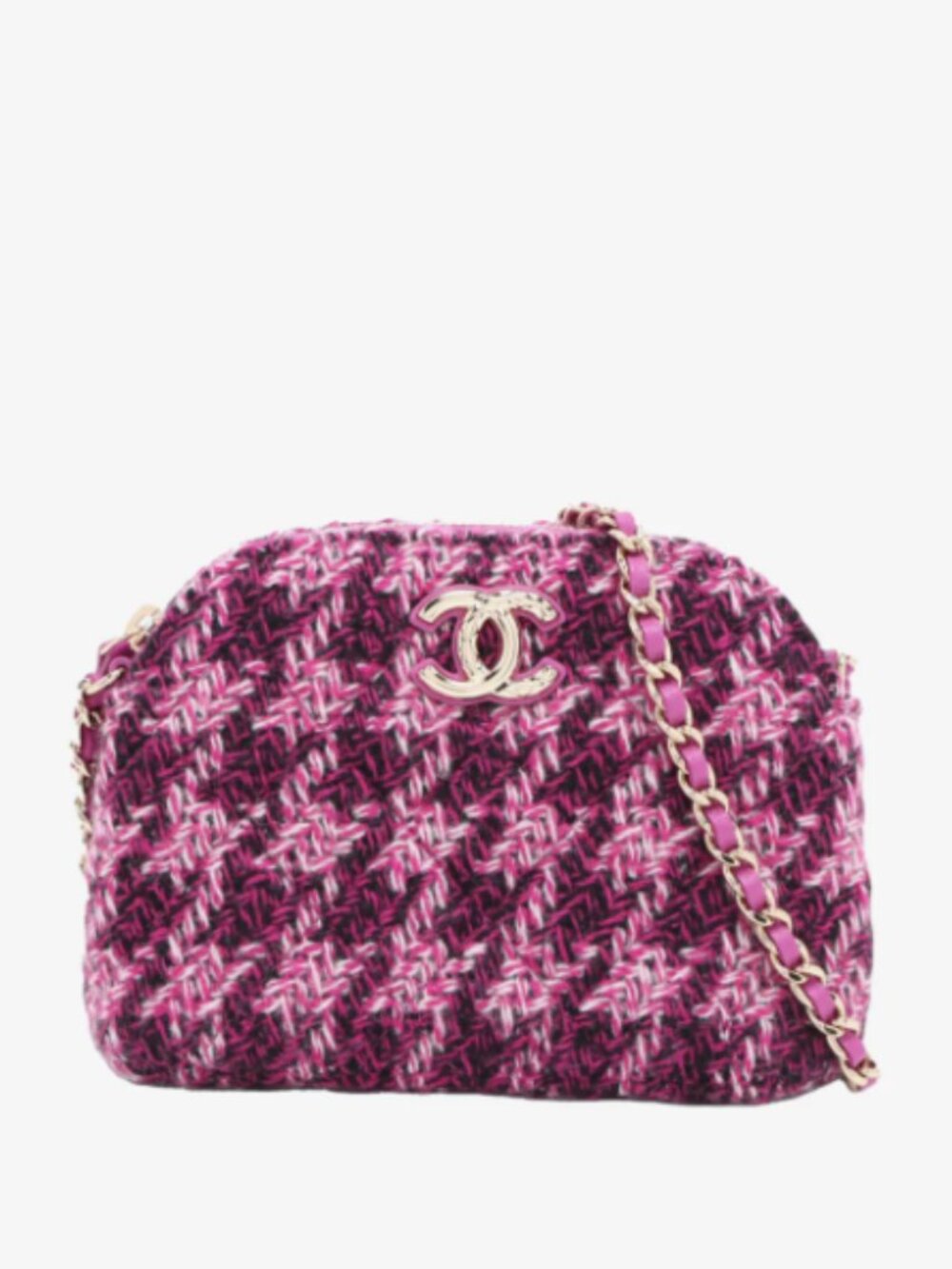 Authentic Chanel Tweed Quilted Mini Clutch With Chain Purple